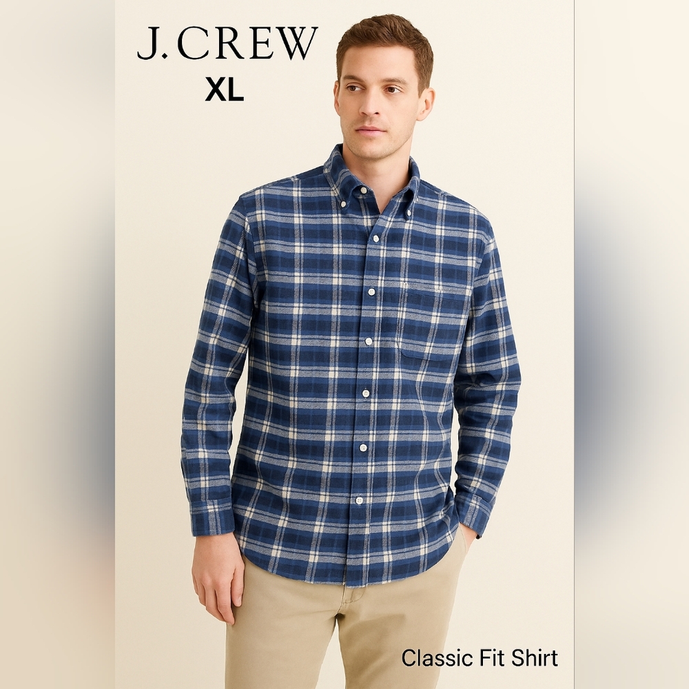 J.Crew Men’s Blue Plaid Button Down Classic Fit Shirt Cotton Size XL